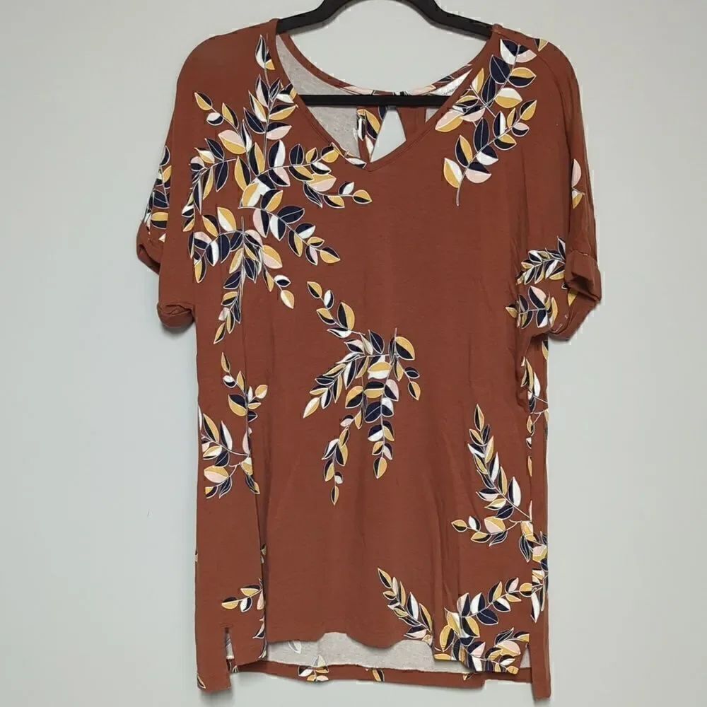 Christopher & Banks Brown Floral Short Sleeve Shirt